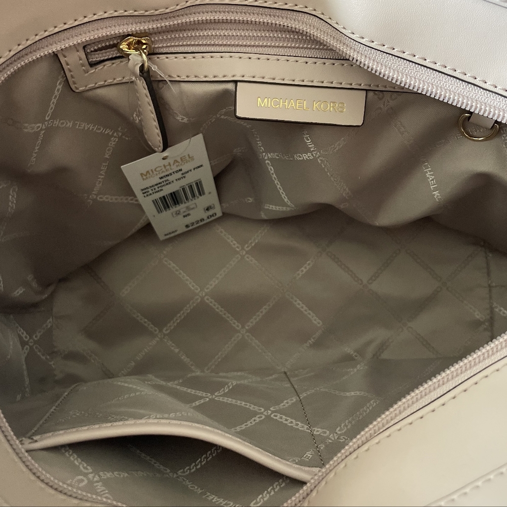 $228 Michael Kors WINSTON MD SOFT PINK TZ POCKET TOTE Bag MK Handbag Purse - Picture 9 of 10
